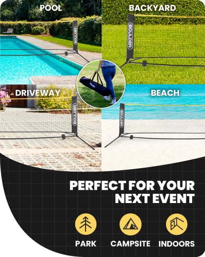 Portable Badminton Pickleball Net - Adjustable Height Set - Black