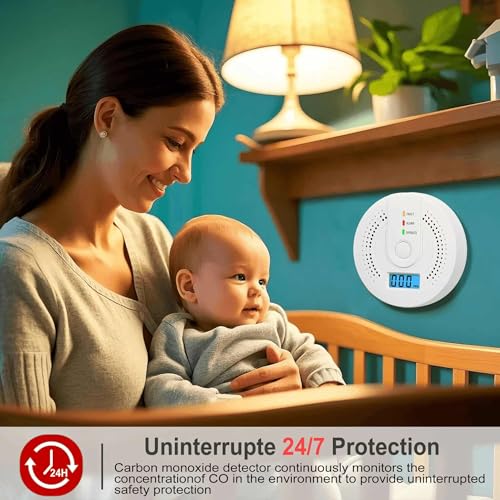 Digital Carbon Monoxide Detector with LCD Display and Sound Warning, Fault/Alarm/Operate Indicators,AA Battery Powered, CO Sensor Complies with UL 2034 Standards for Home(3/Pack)