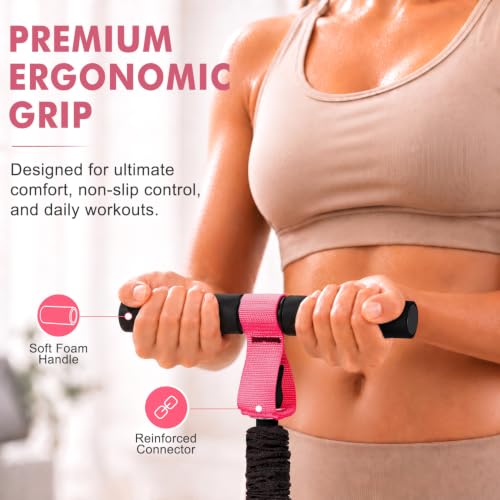 Pedal Resistance Band with Handle - 55LB Pink for Full-Body Workouts