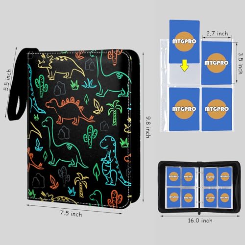 4-Pocket Trading Card Binder - Colored Dinosaur - 400 Cards Capacity