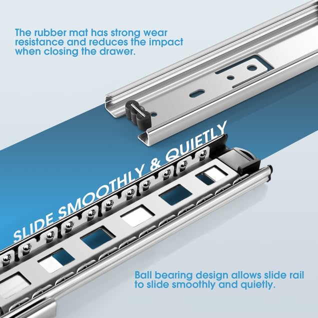 SHUHANG 10 Pair Full Extension Drawer Slides 8 10 12 14 16 18 20 22 24 Inch Ball Bearing Rails 100 lb Load Capacity Side Mount Cabinet Dresser Glides Wardrobe Kitchen Trash Can Slider Runners Silver