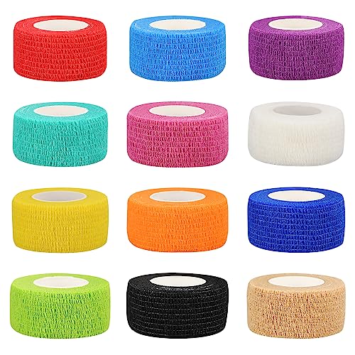 Self-Adhesive Bandage Wraps - 12 Pack Multicolor, 1 Inch x 5 Yards