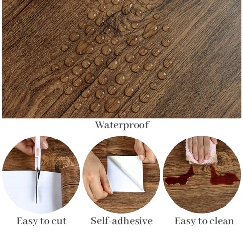 VaryPaper 15.7''x78.7'' Rustic Dark Brown Wood Peel and Stick Wallpaper Wood Grain Contact Paper for Countertops Waterproof Removable Self Adhesive Wooden Vinyl Wrap for Cabinets Desk Table Furniture