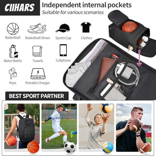 Basketball Backpack with Ball Holder & Shoe Compartment - Black
