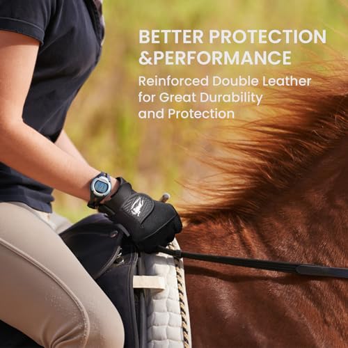 Horse Riding Gloves for Women - Extra Grip, Breathable, Medium - Black