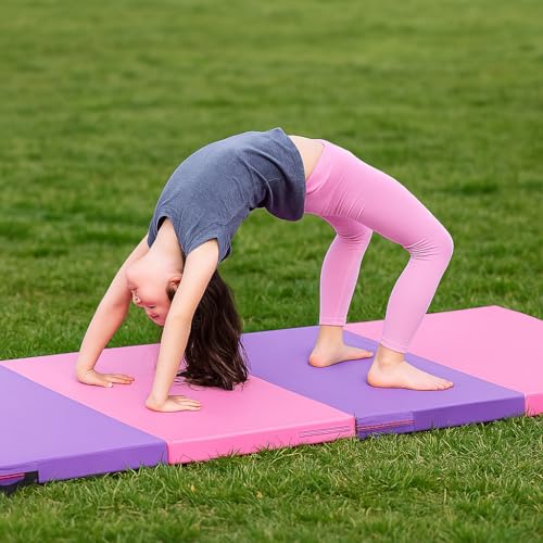 Gymnastics Mat 6'x3'x2'' - Foldable Exercise Mat for Home - Pink & Purple
