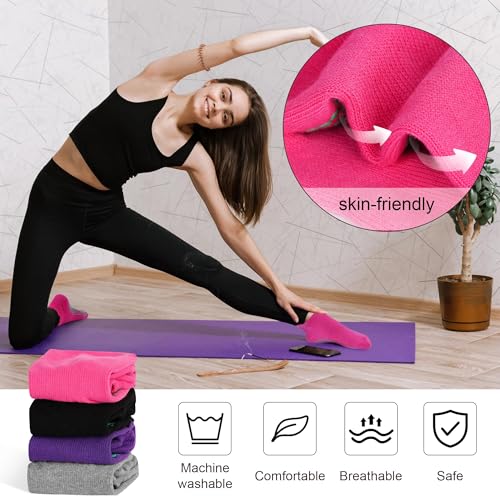 Non-Slip Grip Socks for Women - 4 Pack Yoga Barre Ballet