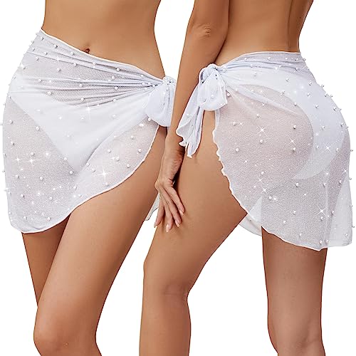 Pearl Crochet Skirt Cover Up for Swimwear - Glitter Black+White