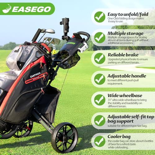 Golf Push Cart with Phone Holder & Cup Holder - 31 Inch Black