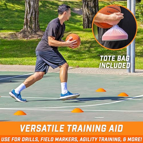 Agility Training Cones - 20 Pack in Orange with Tote Bag
