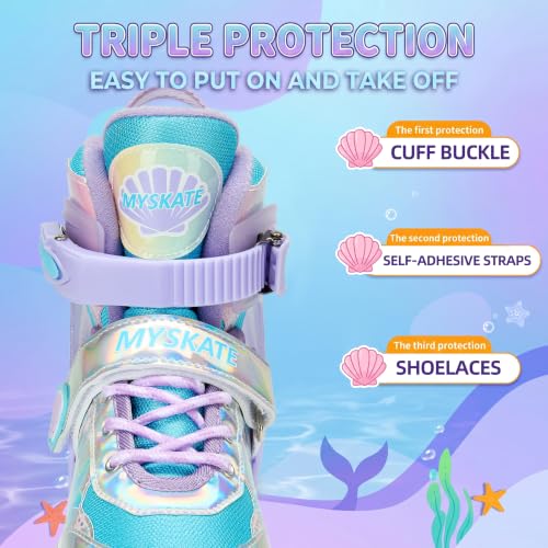 K KORMAN Purple Adjustable Kids Roller Skates for Girls, Light-Up Wheels, Safety, Medium - Big Kid