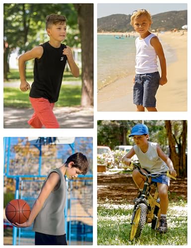 Boys Compression Tank Top - Quick Dry Athletic Base Layer - Light Gray Large