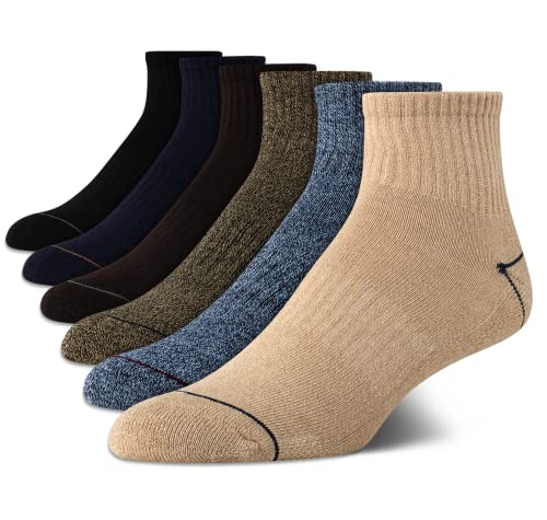 Nautica Men's Cushioned Moisture-Wicking Athletic Quarter Socks 6 Pack, Brown/Navy/Black 6-12.5