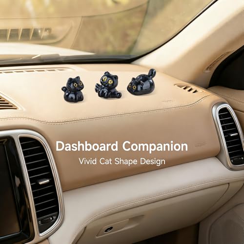 Cute Black Cat Car Interior Decor Set - 5 Ornaments for Rearview Mirror & Dashboard