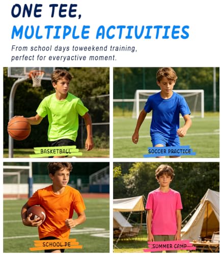Boys Quick Dry Athletic Shirt - Lightweight Sports Tee, Neon Green, 11-12 Years