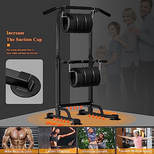Power Tower Dip Station - Adjustable Height, Black - 330LBS Capacity