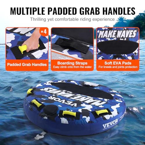 1-2 Riders Inflatable Towable Tube for Boating - Round Blue