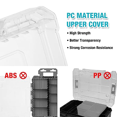 DuraTech 3 Pieces Small Parts Organizer, 14 Compartments, Removable Dividers, Portable Hardware Tool Box Organizer with Transparent Plastic Lid, Durable Cases Storage for Small Tools and Accessories