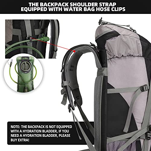 King'sGuard 70L Hiking Backpack with Rain Cover - Black, Lightweight Waterproof Large Capacity