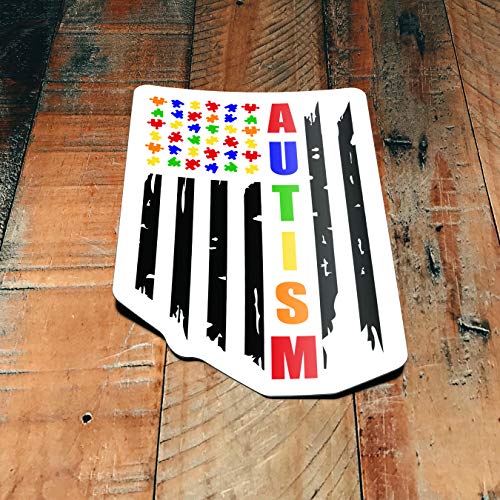 Autism Awareness Decal - American Flag Puzzle Pieces Vinyl Sticker