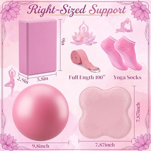 9-Piece Yoga Set with Blocks, Knee Pads, Socks & Bag - Pink