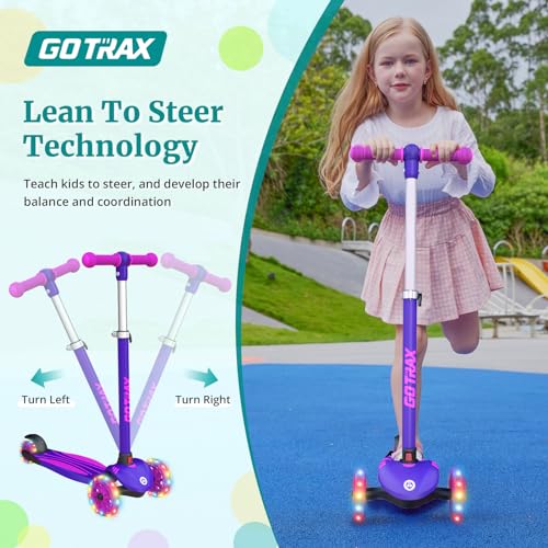 Kids Kick Scooter with LED Light-Up Wheels, 3 Adjustable Heights, Lean to Steer, Lightweight, Wide Anti-Slip Deck