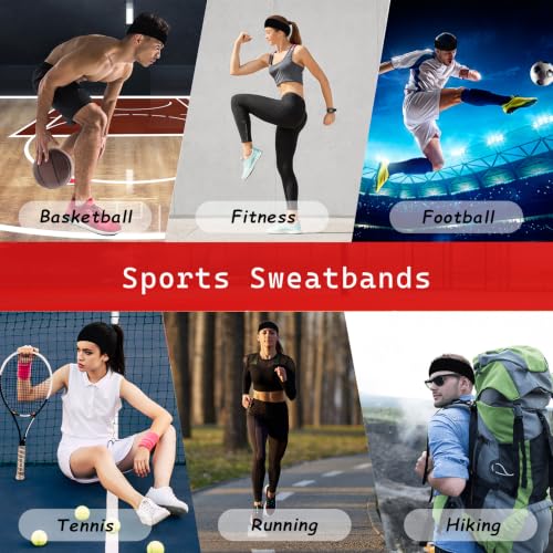Moisture-Wicking Sweatbands - 3 Pack Headbands for Men & Women - Black