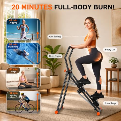 Stair Stepper for Home - 3-Level Resistance, Foldable, Black & Orange