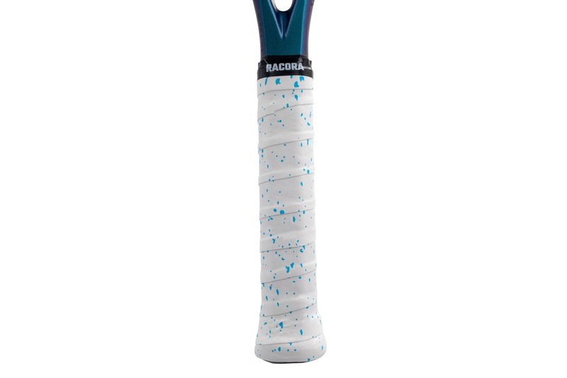 Racora Tennis Overgrip, Tennis Grip Tape, Durable Tennis Grip, Racket Handle Wrap (White + Blue Speckle, 1-Pack)