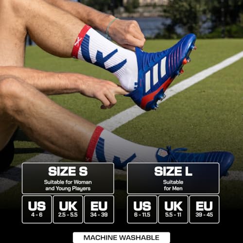 LUX Sports Soccer Grip Socks Medium White, Red & Blue - USA Calf Support