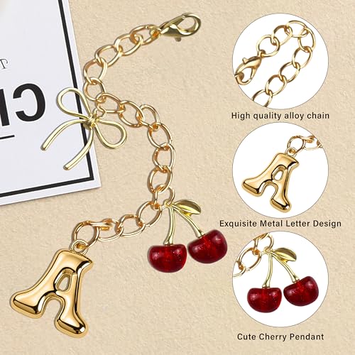 Gold Letter Initial Charm with Red Cherry for Tumblers