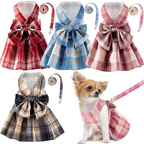 Potchen XS Dog Dress Plaid Small Pet Clothes Chest 11 in Dark Color 4-Pack