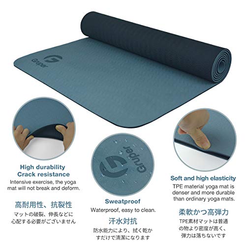 Eco-Friendly Non-Slip Yoga Mat with Carry Strap - Grey Blue/Black, 72" x 24"