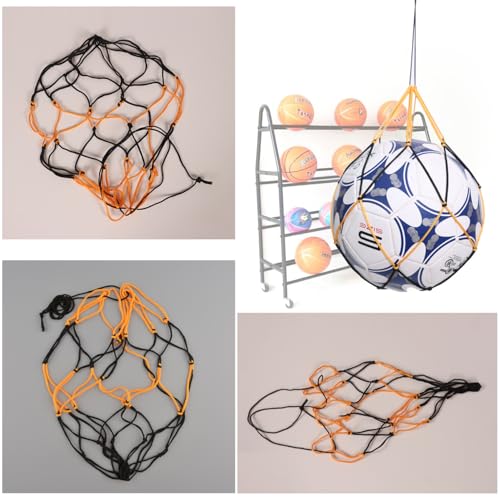 4 Pack Ball Net Bags with Air Pump Needles - Black & Yellow