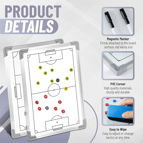 Soccer Coaching Board - Magnetic Tactics Clipboard with Dry Erase - Soccer-white