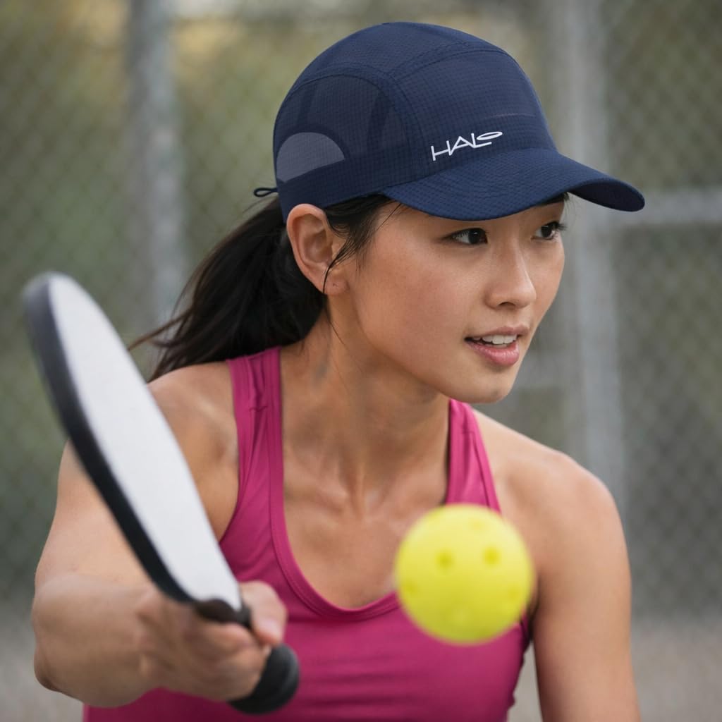 Halo Headband Low-Profile Quick Drying Running Hat for Men Women with Integrated Sweatband, UPF50+ for Pickleball Running Tennis, Fits Size 7 3/8 or Smaller, Navy