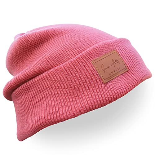 Folded Cuff Beanie Hat - Lightweight Breathable Winter Cap - Pink