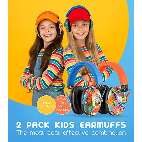 PROHEAR 032 2 Pack Kids Ear Protection, NRR 25dB, Adjustable Headband Safety Earmuffs for Sports Events, Concerts, Airports - Orange & Blue