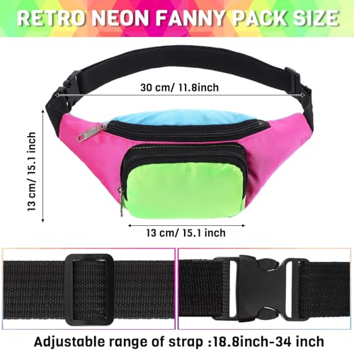 Neon Retro 80s Costume Accessories Set Rose Red - Fanny Pack, Hairband, Gloves & More