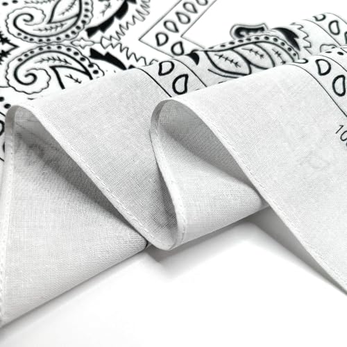 4-Pack Cotton Bandanas 21.5" - Multi-Purpose Scarves - Black/White