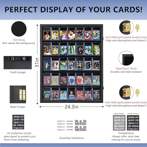 Lockable Baseball Card Display Case - Wall Mount, UV Protection