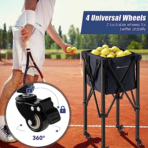 Foldable Tennis Ball Hopper Cart - Lightweight Aluminum, Blue
