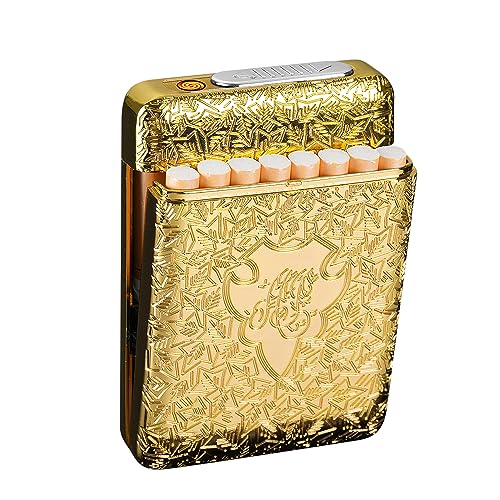 KUGUAN Cigarette Case with USB Lighter 16 Cigarettes Windproof & Rechargeable