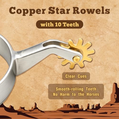 Men's Western Cowboy Spurs Set with Leather Straps & Copper Star Rowels