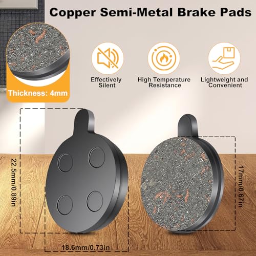 Rosvola Semi-Metallic Electric Scooter Brake Pads 4 Pairs Replacement 10-inch