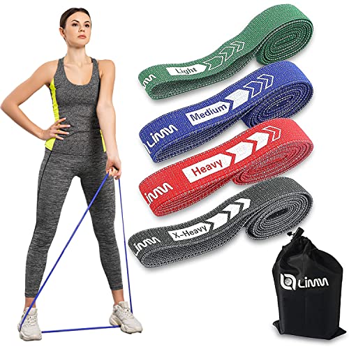 Limm Multicolor Fabric Resistance Bands Set - 40 Inch Loop Bands for Legs, Butt, Yoga & Pilates - 4 Pack