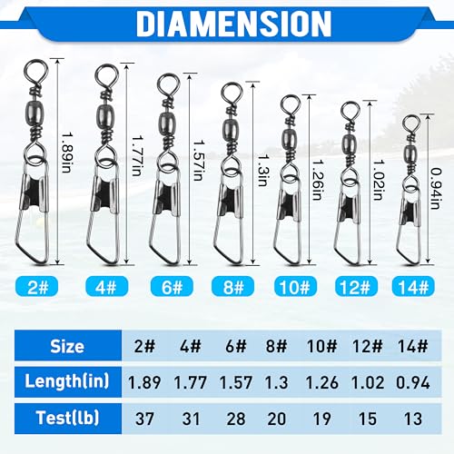 Fishing Barrel Swivels with Safety Snap - 14#-15lb, 60pcs
