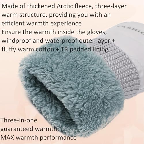 Winter Ski Mittens - Waterproof Windproof Snow Gloves - Light Gray