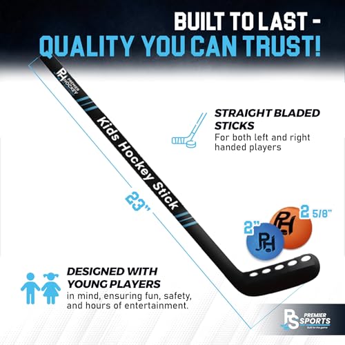 Kids Hockey Set - 4 Player Beginner Set with 4 Sticks & 2 Mini Goals