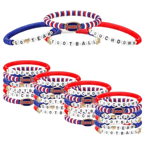 Football Friendship Bracelets - 24 Pcs Blue and Red Stackable Team Favors